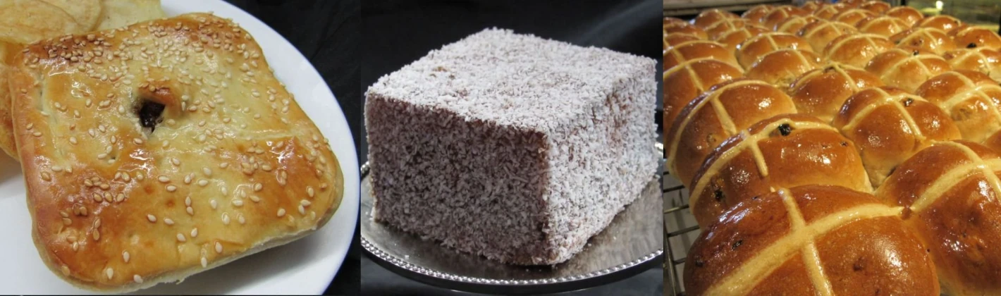 (image for) Meat Pie | Lamington | Hot Cross Buns